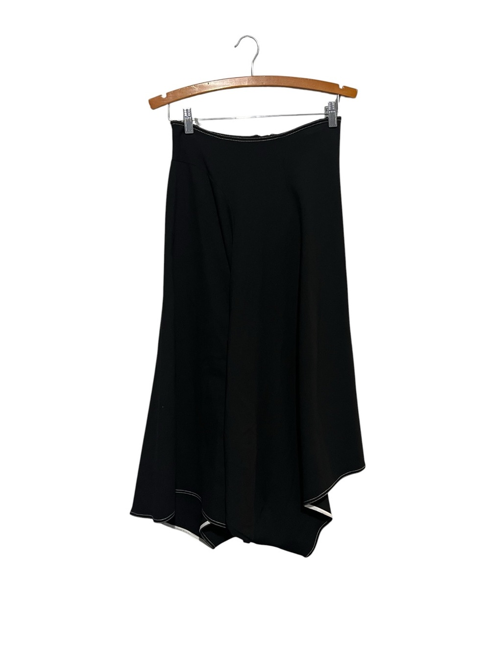 Meimeij Black Asymmetric Hem Skirt Size 38 Made In Italy Drape Exposed Stitch